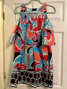 crown & ivy Multicolor Abstract Print Dress - Turquoise, Coral, Navy